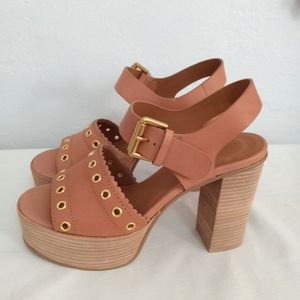 Chloe Tan Leather Platform Sandals